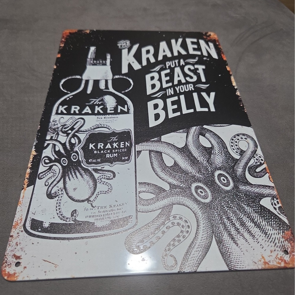 Kraken Rusted Looking 8x12 Metal Sign